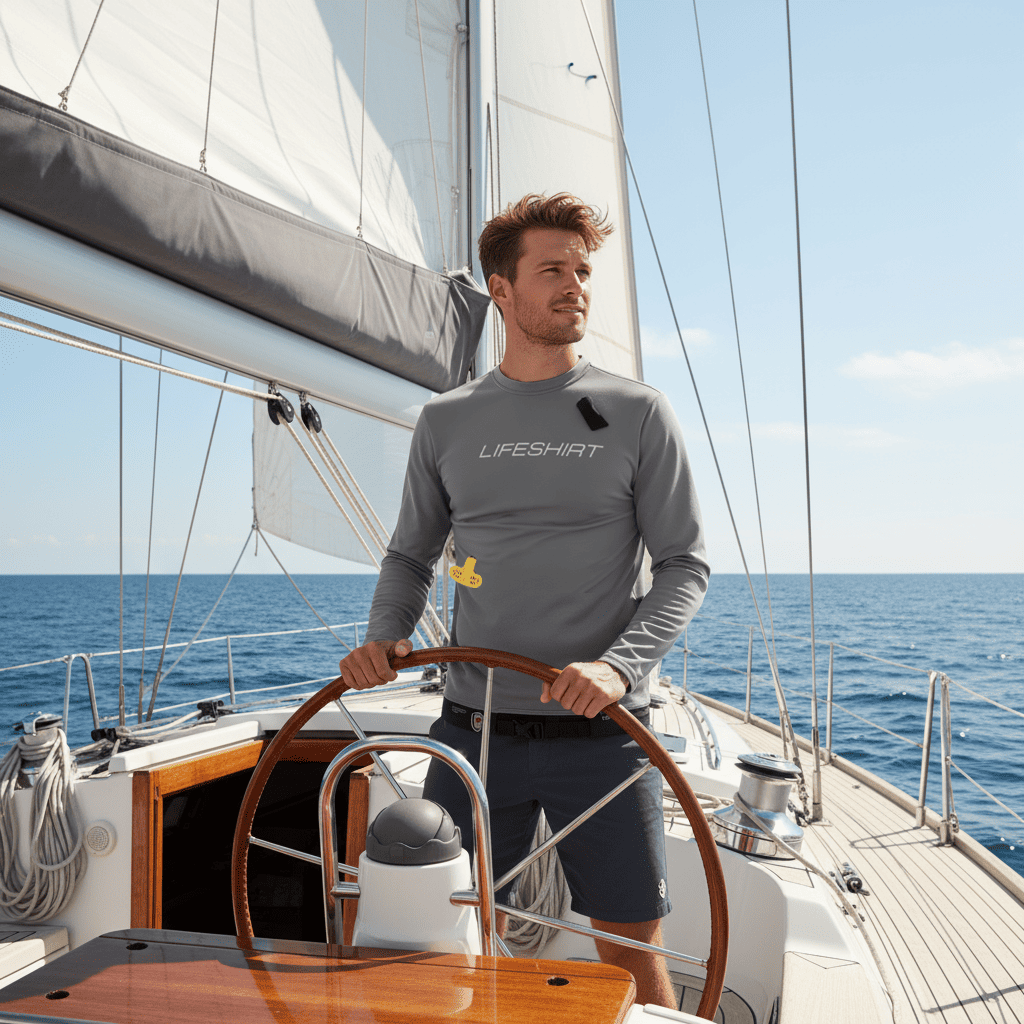 Sailor wearing lifeshirt inflatable lifejacket